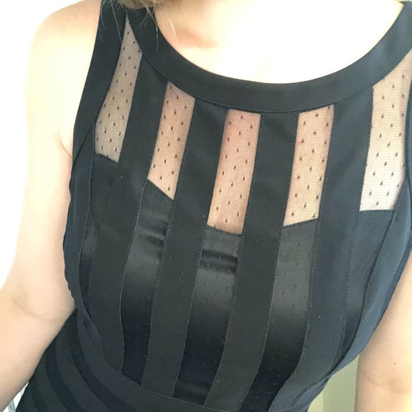 Dobby Mesh Striped Little Black Dress - Picture 5 of 10